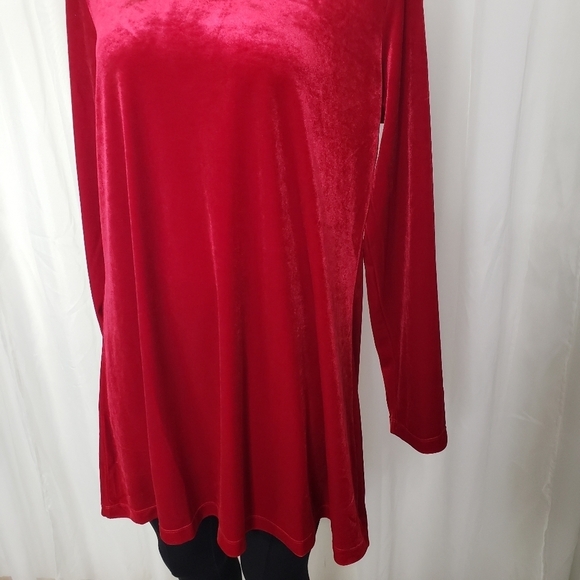 Joan Vass red velvet turtleneck tunic top size large - Picture 3 of 6
